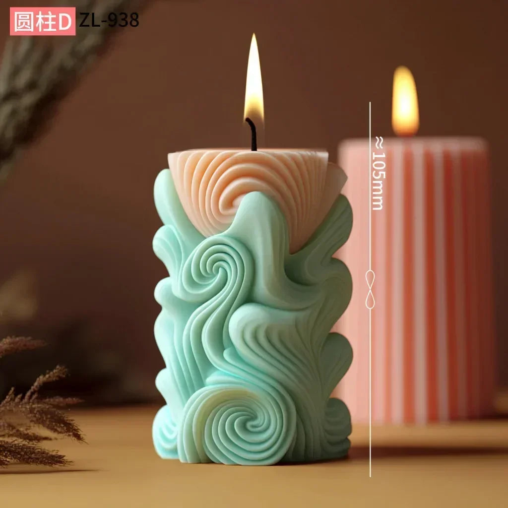 Blooming Flower Relief Cylindrical Candle Mold