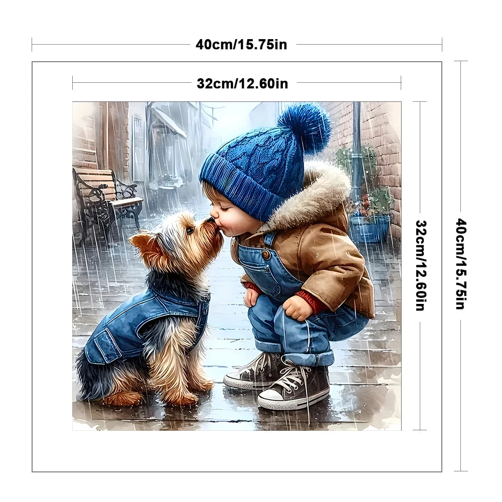 11CT Boy Loves Dog Cross Stitch Kit 40x40cm