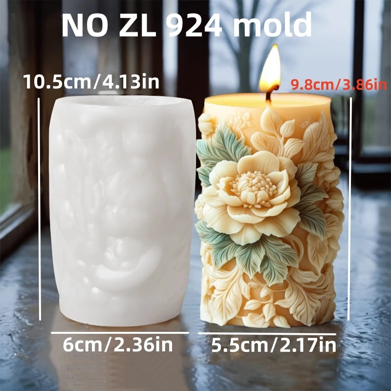 Blooming Flower Relief Cylindrical Candle Mold