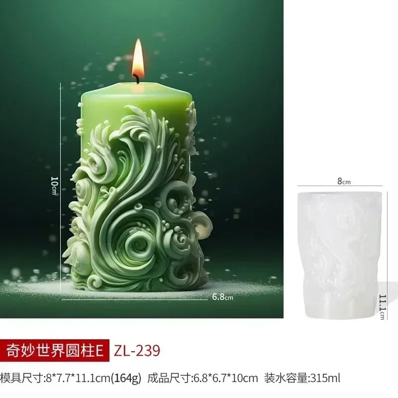 Blooming Flower Relief Cylindrical Candle Mold
