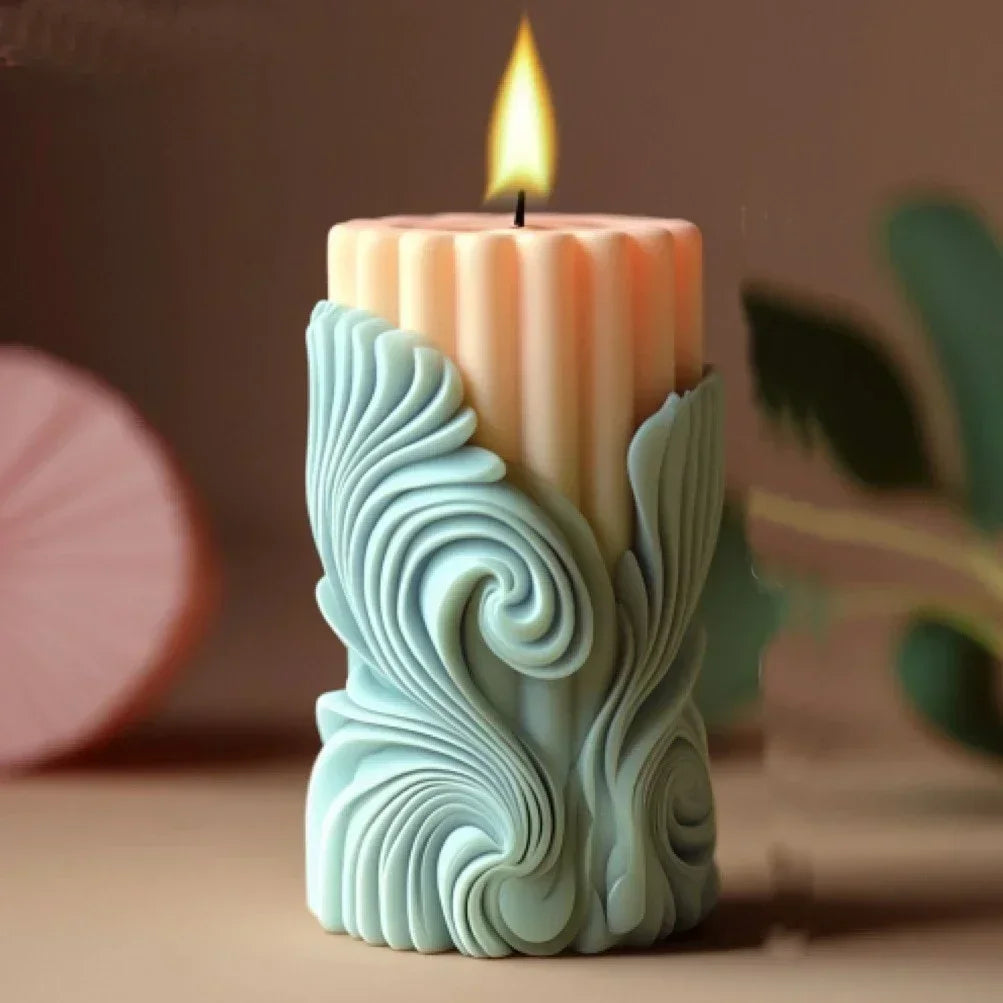 Blooming Flower Relief Cylindrical Candle Mold