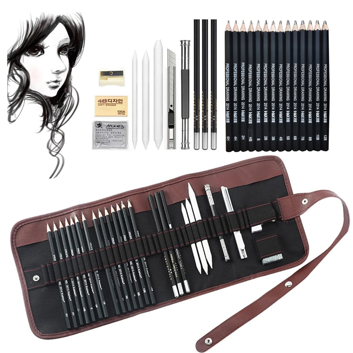 Pouch with Pencils and Drawing Tools