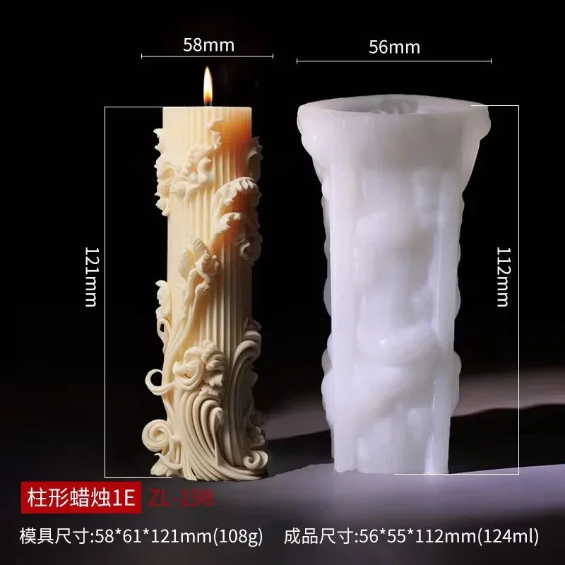Blooming Flower Relief Cylindrical Candle Mold