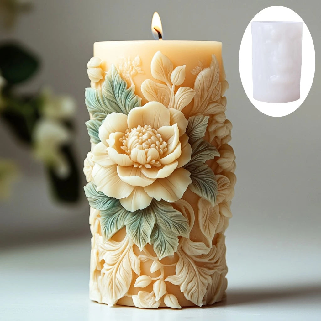 Blooming Flower Relief Cylindrical Candle Mold