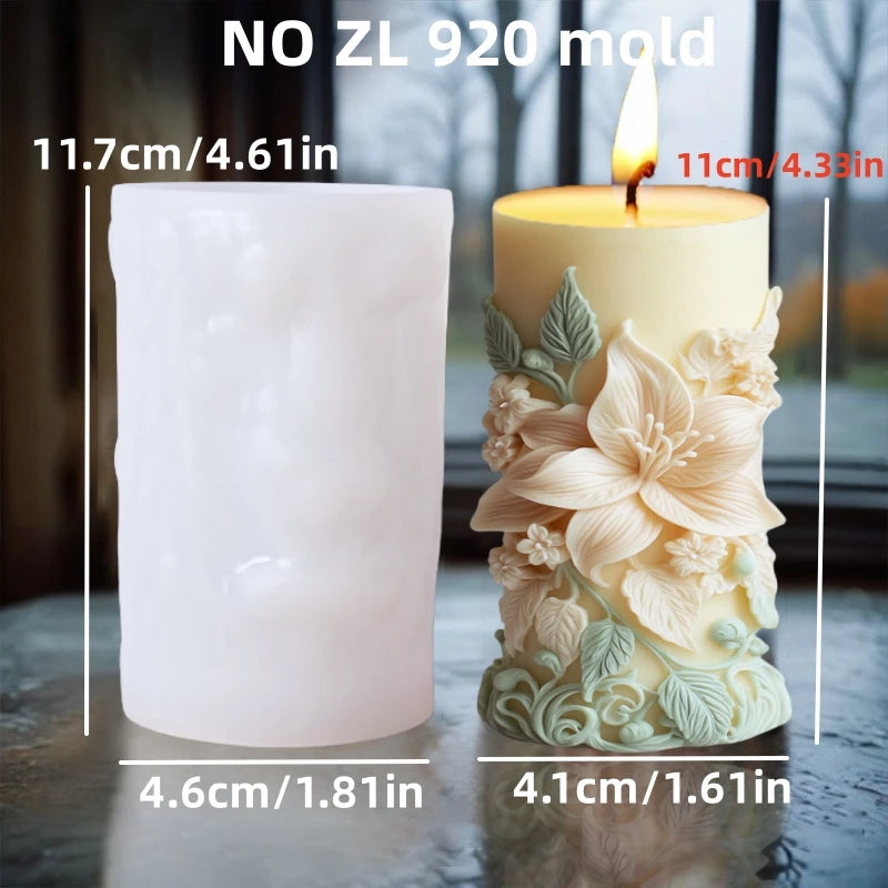 Blooming Flower Relief Cylindrical Candle Mold