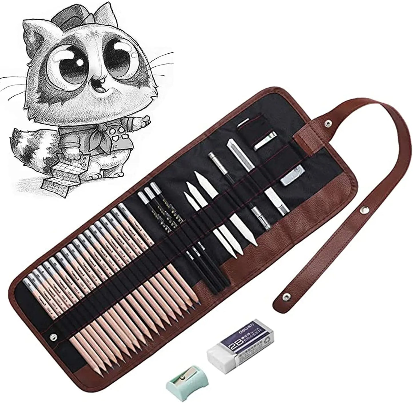 Pouch with Pencils and Drawing Tools