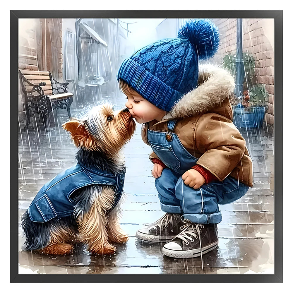11CT Boy Loves Dog Cross Stitch Kit 40x40cm