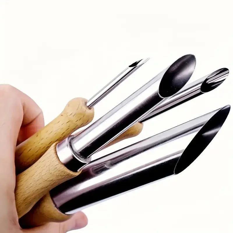 Carving tools/soil extruders with wooden handles