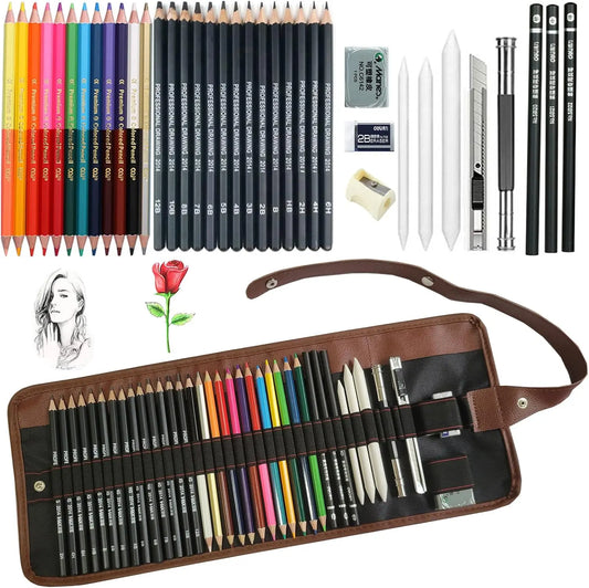 Pouch with Pencils and Drawing Tools