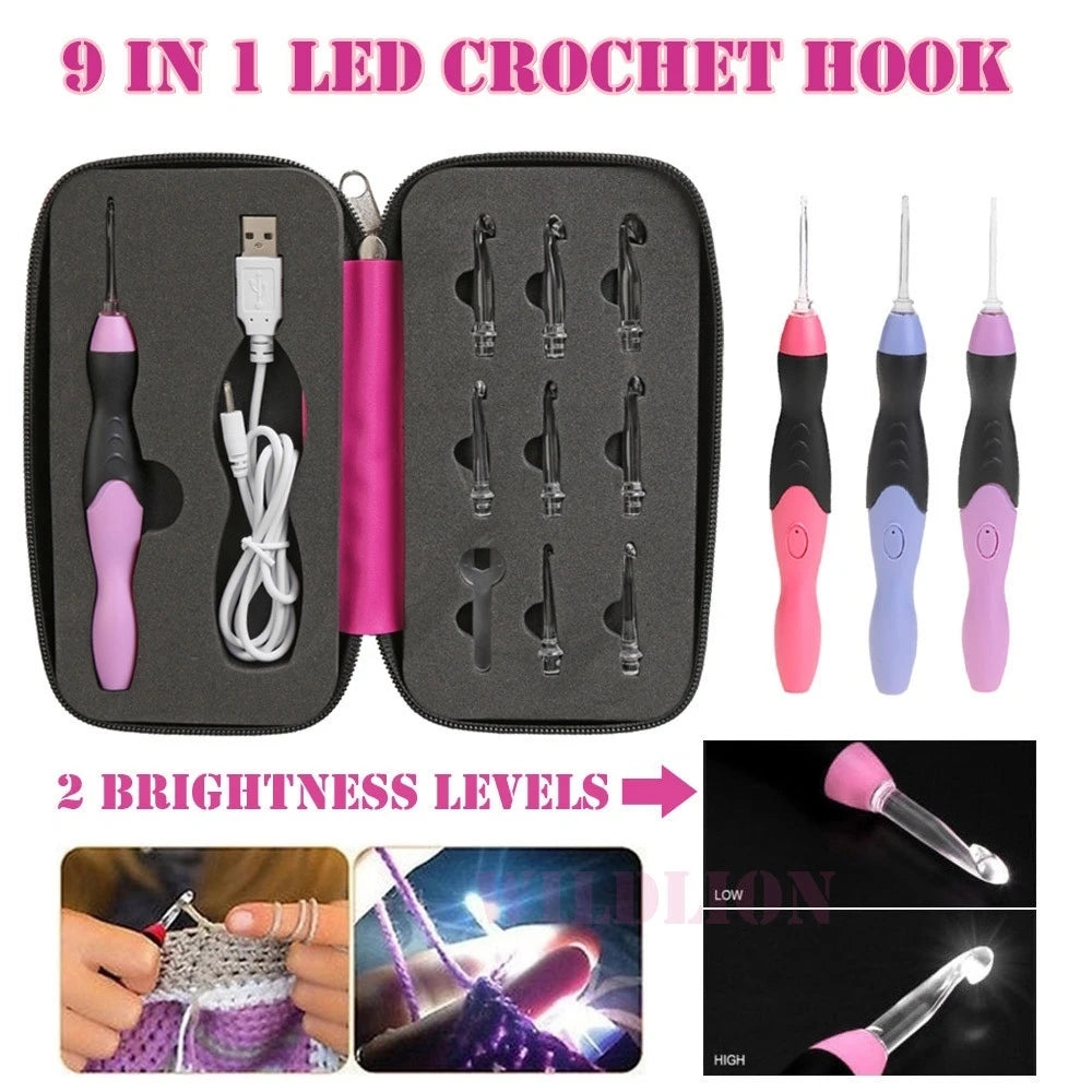 9-in-1 USB Light-Up Crochet Hooks