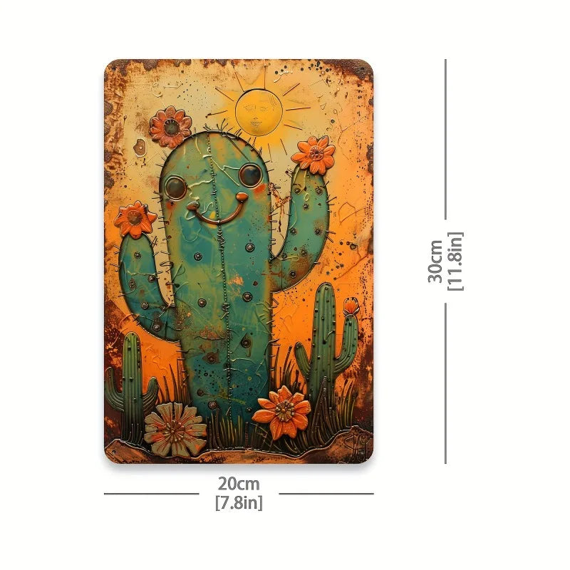 Charming Vintage Cactus Iron Metal Sign 8x12
