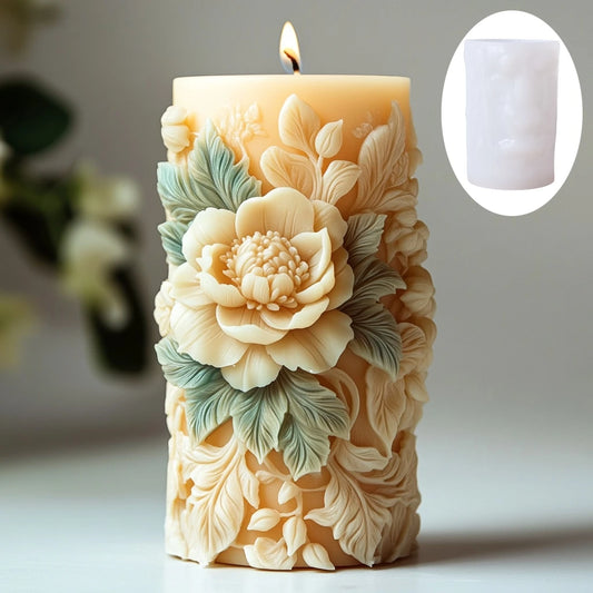 Blooming Flower Relief Cylindrical Candle Mold