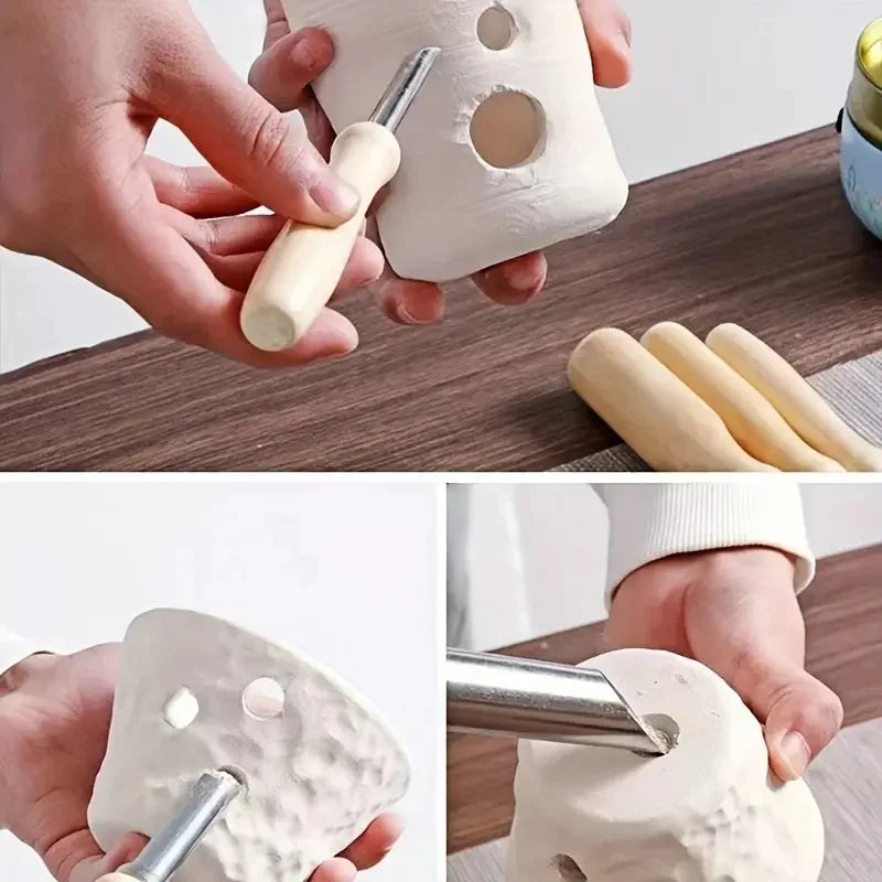 Carving tools/soil extruders with wooden handles