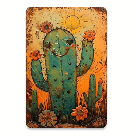 Charming Vintage Cactus Iron Metal Sign 8x12