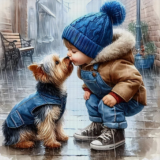 11CT Boy Loves Dog Cross Stitch Kit 40x40cm