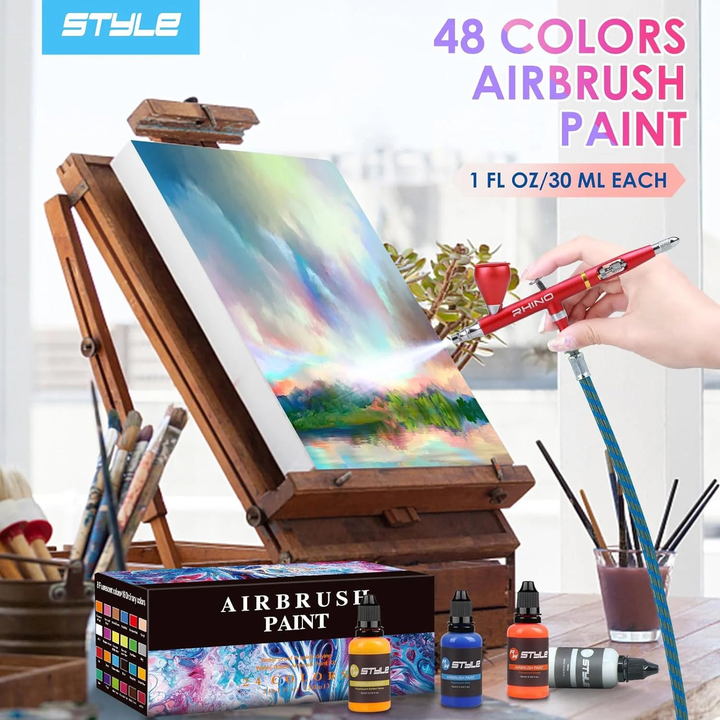Acrylic Airbrush Paint Set, 48 Colors