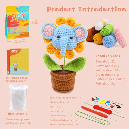 Elephant Crochet Complete Kit with Yarn/Hook/Instructions